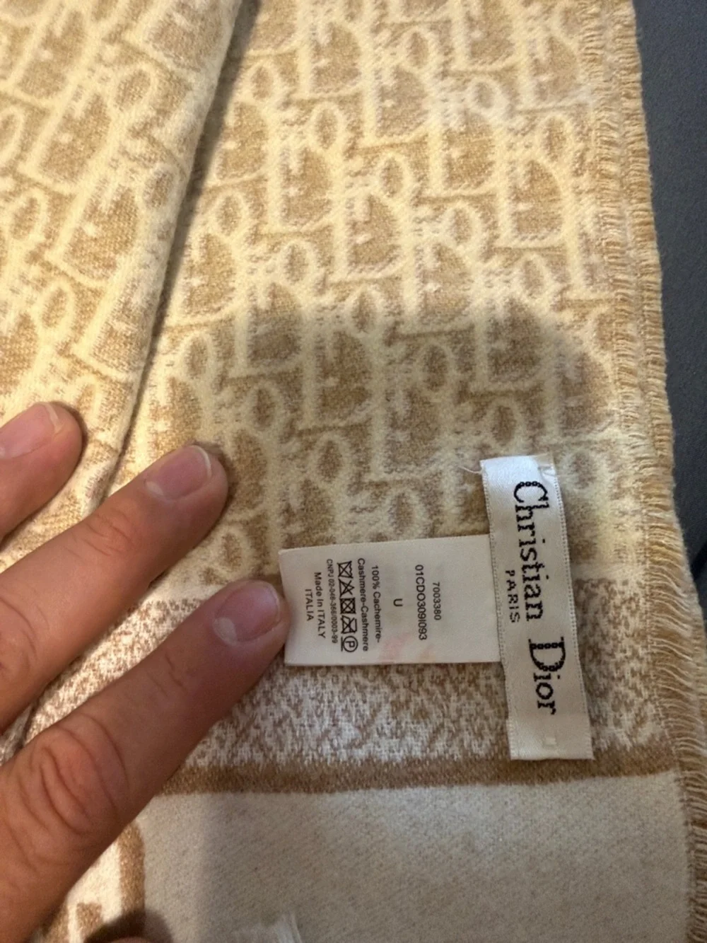 Dior Beige and Cream Monogram Jacquard Scarf (Dior Oblique Scarf)